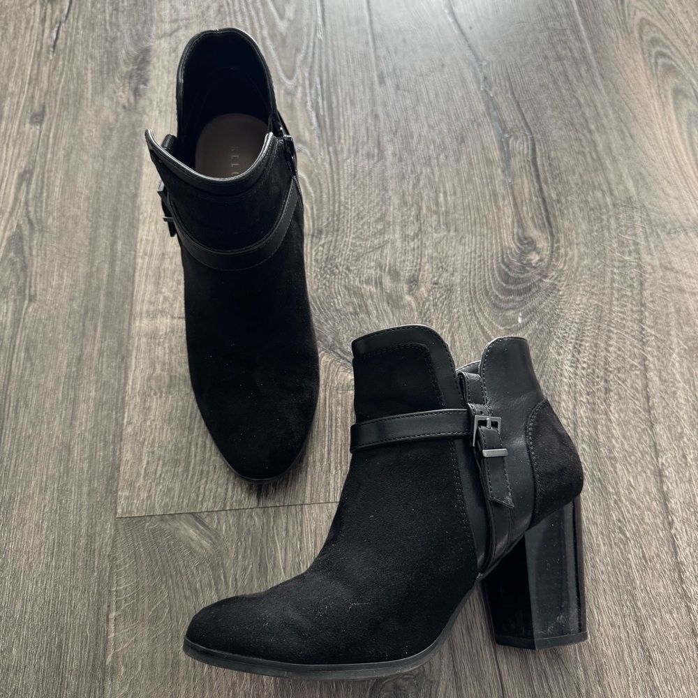 Kelly & Katie Black Ankle suede Booties with Buckle Detail size 6.5 women